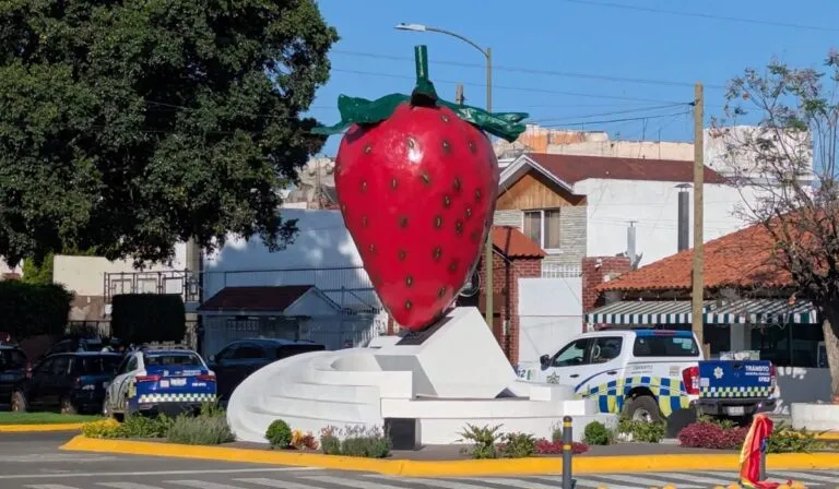 La nueva escultura de la fresa en Irapuato desata memes, críticas y polémica por su costo