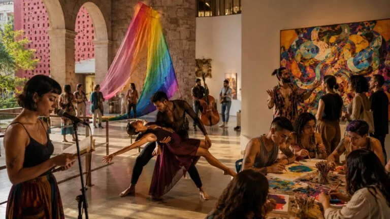 Personas participan en actividades artísticas y culturales que promueven la diversidad, la inclusión y el diálogo comunitario en Guanajuato.