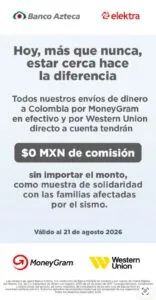 Banco Azteca y Elektra habilitan envíos sin costo a Colombia