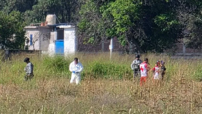 Patrullas y peritos trabajan en una zona acordonada tras varios homicidios registrados en Guanajuato.